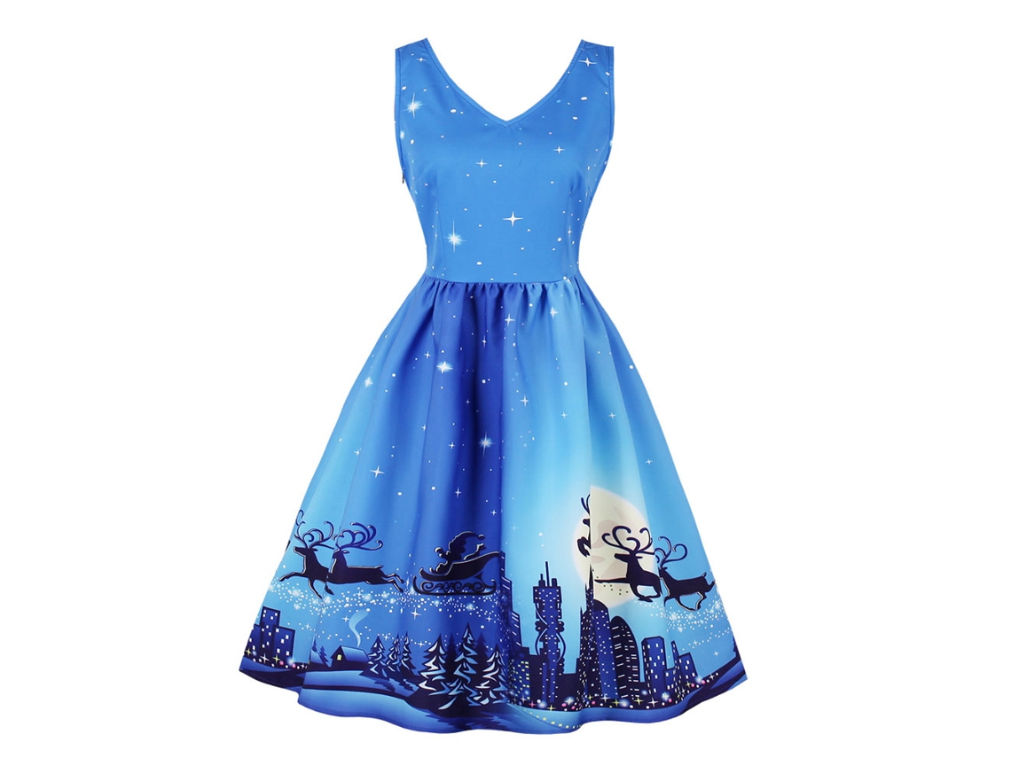 Laxiscreed Vestido Midi Vintage De Natal Sem Mangas Com Decote V Para Mulheres, Tamanho L