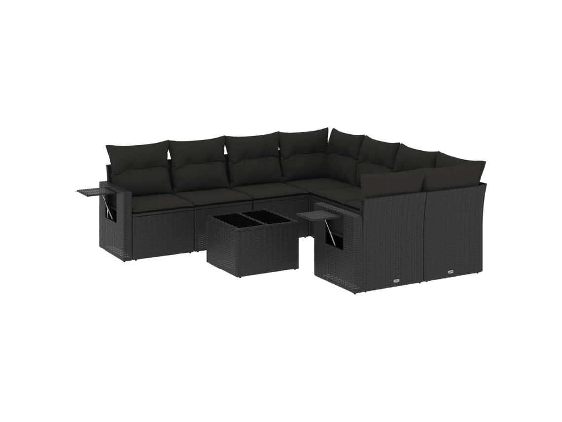 Conjunto de 9 Sofás para Jardim com Almofadões Vime Pe Preto MAISON EXCLUSIVE (9 pcs)