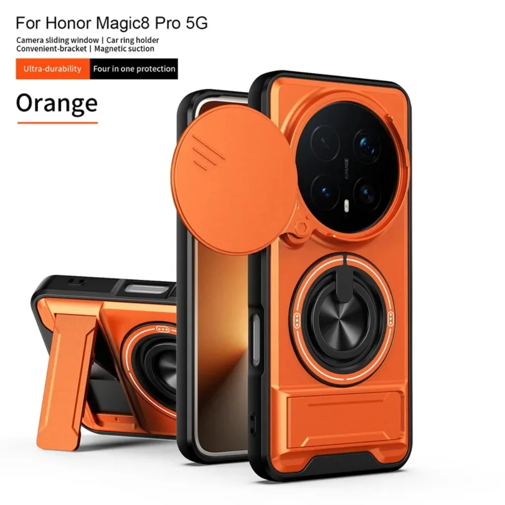(laranja, Honor Magic7 Lite) Capa Protetora 2 Em 1 Com Suporte Magnético Em Anel E Tampa Deslizante Para A Lente.
