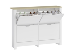 Sapateira CHEZMOI moderna para hall, 4 compartimentos, prateleiras reguláveis, Dimensões 105x26x80 cm, Branco e Carvalho
