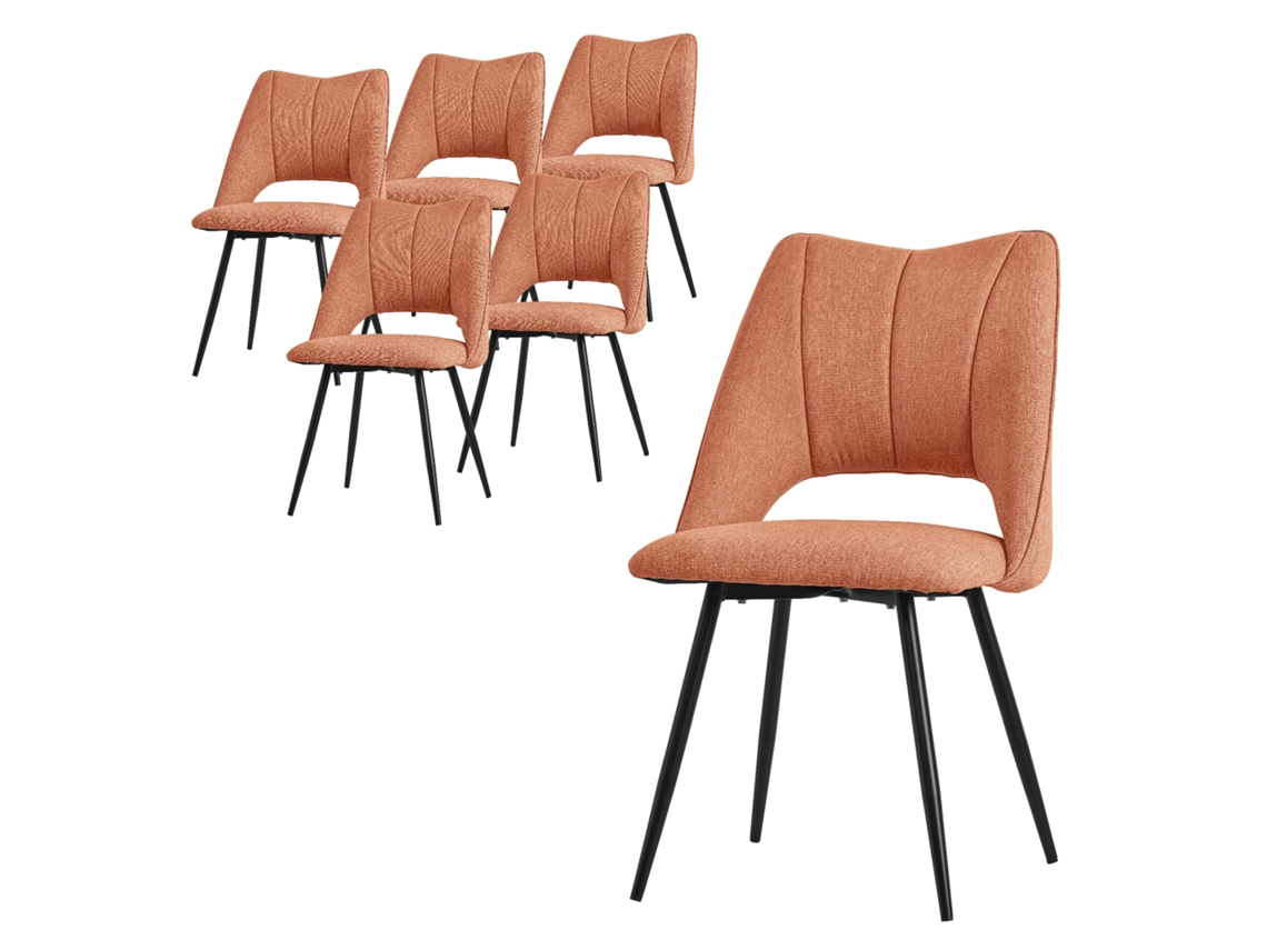 ML-DESIGN Conjunto de 6 Cadeiras de Jantar Laranja Assento de Poliéster Pernas de Metal Preto