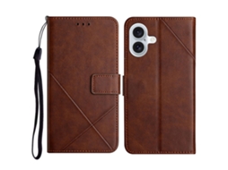 Capa Em Couro Pu Castanho Para Iphone 16 Plus