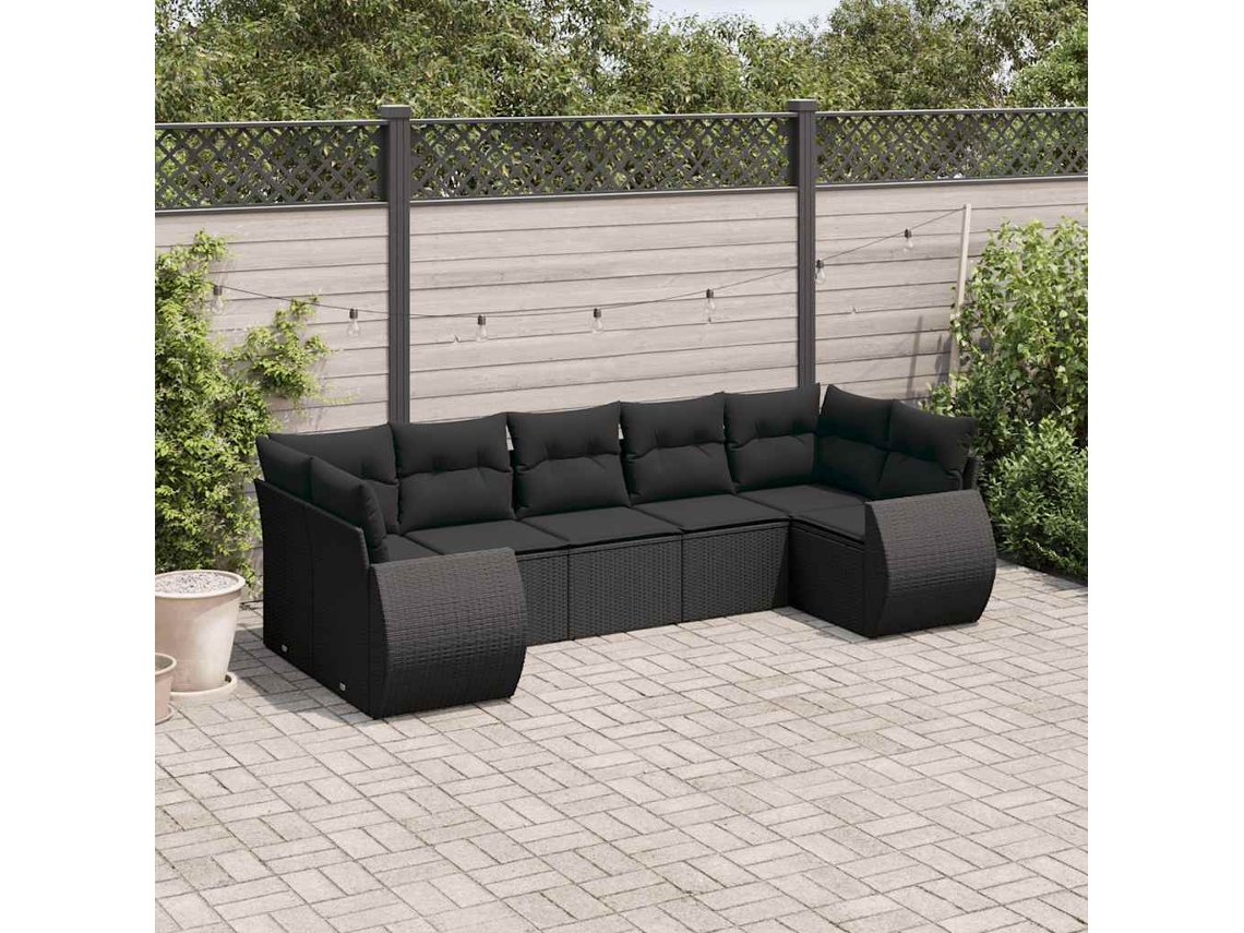 Vidaxl 7 Pcs Conjunto de Sofás P/ Jardim C/ Almofadões Vime Pe Preto
