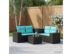Vidaxl Conjunto De Sofás 6 Unid. Preto E Azul Rattan Poliéster E Aço