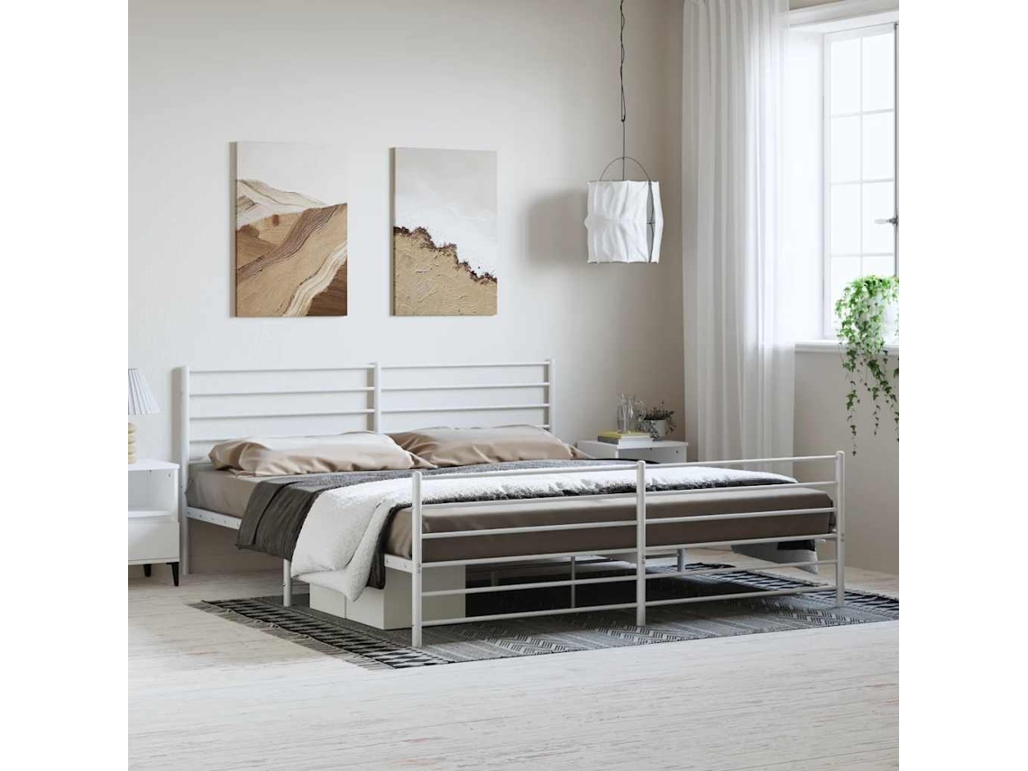 Estrutura De Cama Com Cabeceira E Pés 183x213 Cm Metal Branco