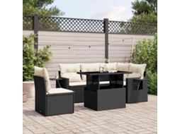 Vidaxl 6 Pcs Conjunto Sofás De Jardim C/ Almofadões Vime Pe Preto