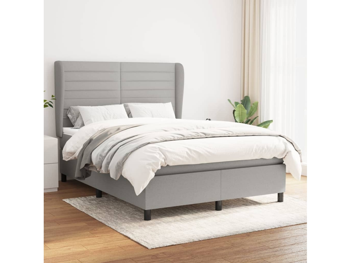 Vidaxl Cama Com Molas/colchão 140x200 Cm Tecido Cinzento-claro