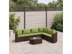 Vidaxl 7 Pcs Conjunto De Sofás Jardim C/ Almofadões Vime Pe Castanho