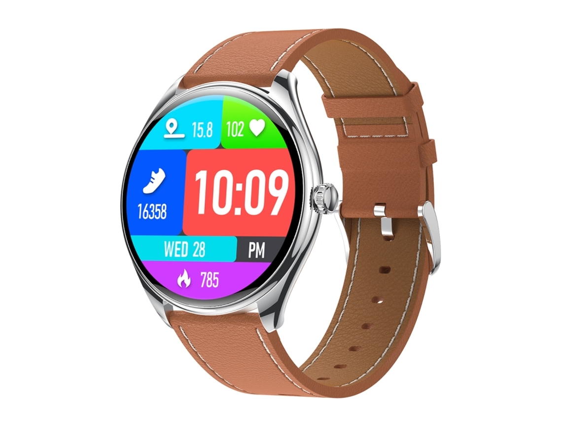 Smartwatch Ultrafino Com Tela Amoled Hd De 1,43 Polegadas E Pulseira De Couro. Mdug (marrom Prateado)