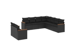 Conjunto de 9 sofás de jardim com almofadões Vime Pe Preto MAISON EXCLUSIVE (9 peças)