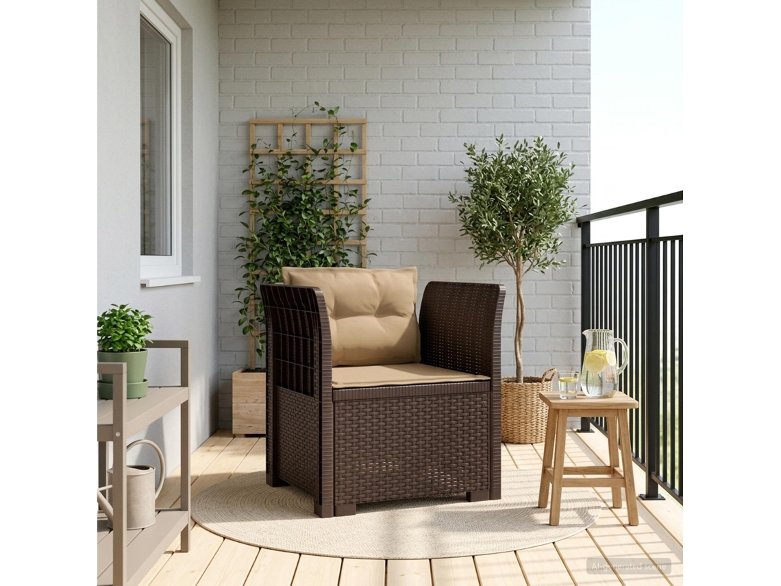 Vidaxl Poltrona 1 Lugar Com Almofadas Look Rattan Pp Castanho