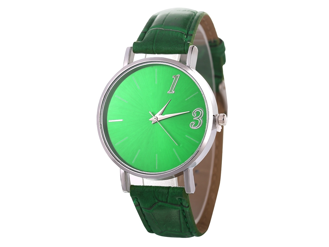 Relógio de Pulso Casal de Quartzo com Pulseira de Couro Pu Estilo Simples Dial Redondo Verde
