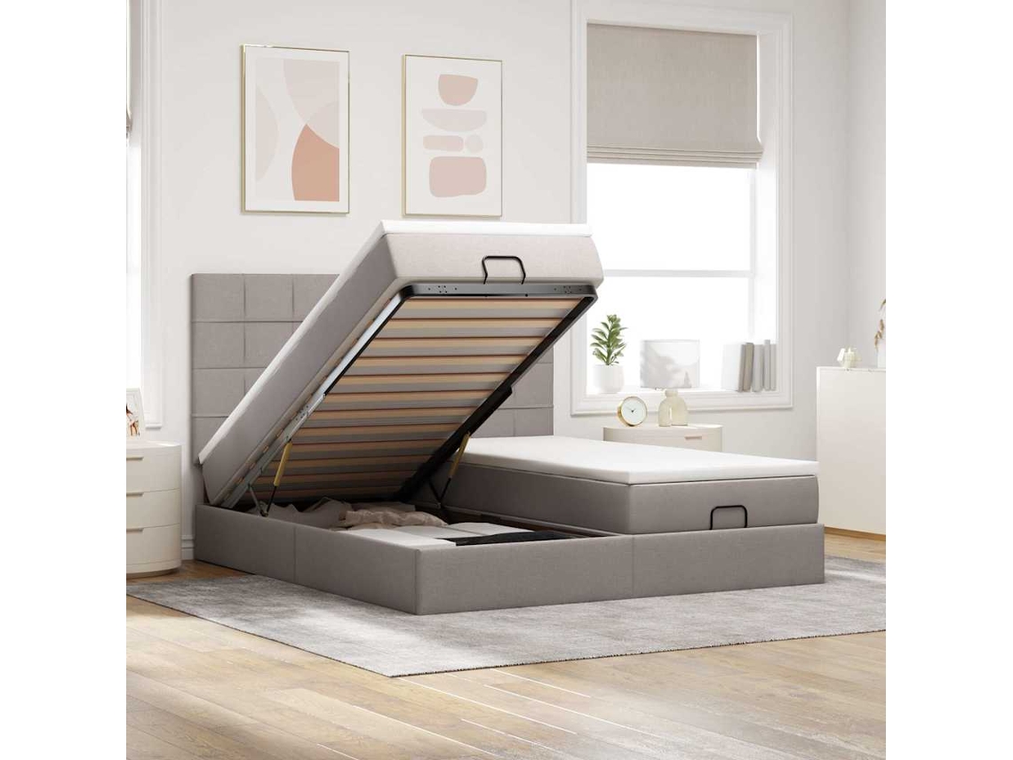Vidaxl Estrutura De Cama Otomana Com Colchões Tecido Cinzento
