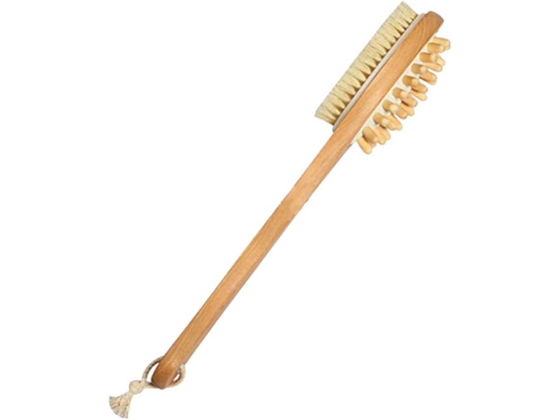Escova De Banho Popetpop Com Cabo Duplo E Cerdas Naturais Para Cuidados O Corpo, Esfoliação Suave
