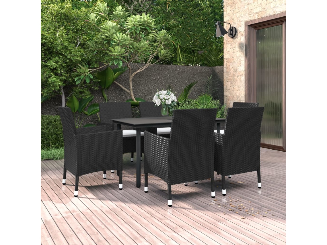 Vidaxl 7 Pcs Conjunto De Jantar P/ Jardim C/ Almofadões Vime Pe/vidro