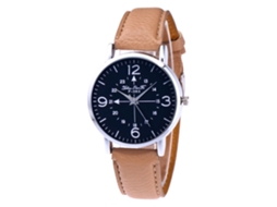 Relógio de Pulso Unissex Quartz com Mostrador Redondo Pulseira de Couro Bege