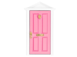 Porta De Madeira Miniatura Cor Rosa Claro Com Detalhes Vívidos Para Casa De Boneca 1:12, Presente De Fada