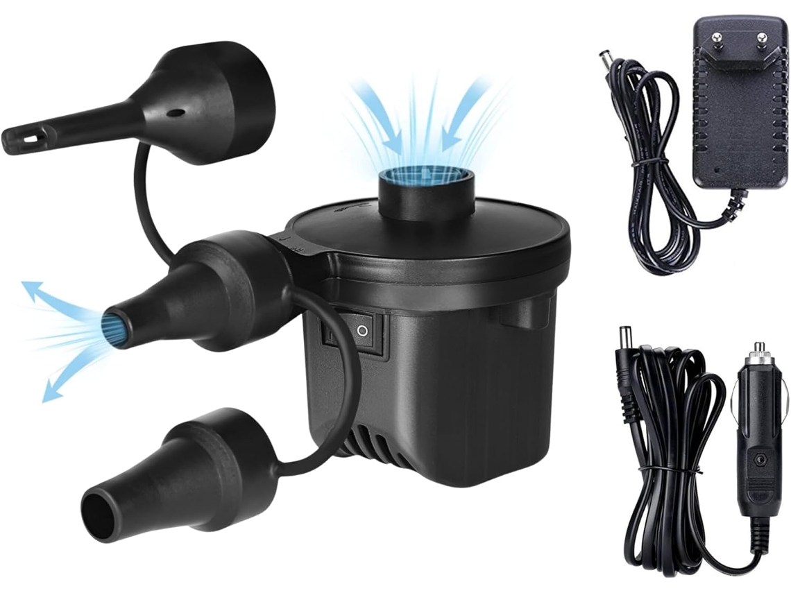 Bomba De Ar Elétrica Para Piscinas. Bomba Portátil Para Colchões De Ar - Esvazia. Bomba Com 3 Bicos. 110v-240v Ac / 12v Dc.