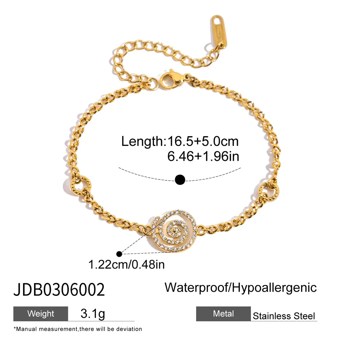 Pulseira De Corrente Vazada Com Design Em Strass E Aço Inoxidável Banhado A Ouro