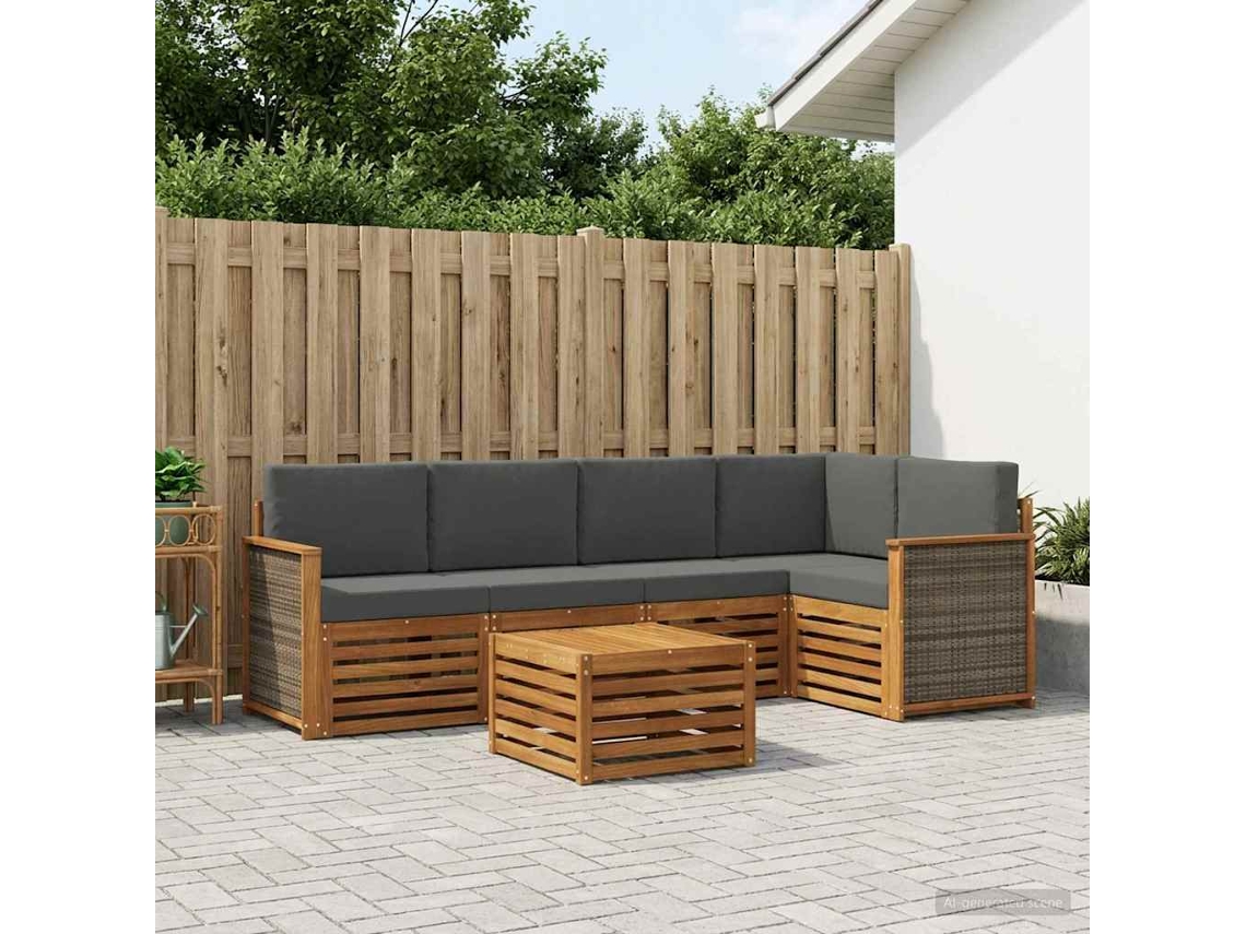 Vidaxl Conjunto De Sofás Para Exterior 5 Unid. Natural E Antracite