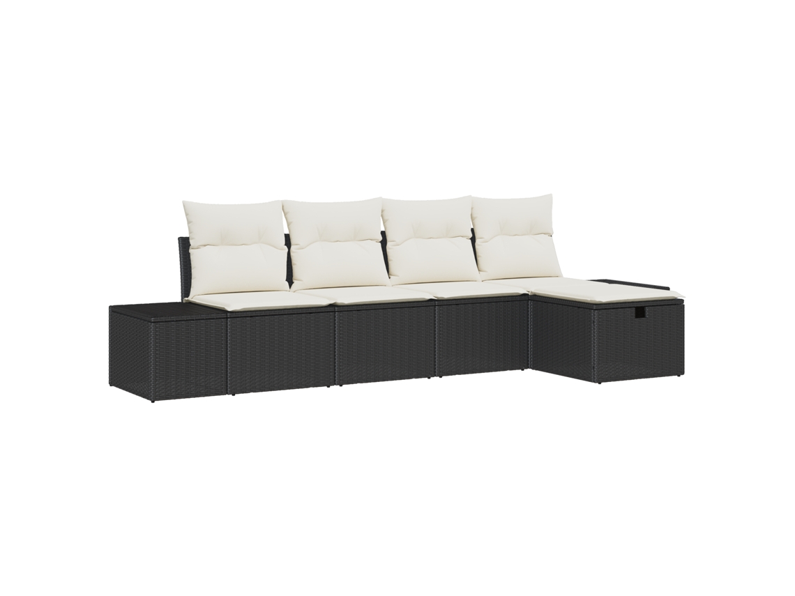 Conjunto 5 Conjunto De Sofás Para Exterior Vidaxl Preto Vime Pe (294 X 117 X 85 Cm)