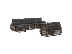 Vidaxl Conjunto De Sofá De Jardim 9 Pcs Cinza E Cinza Escuro Vime Pe