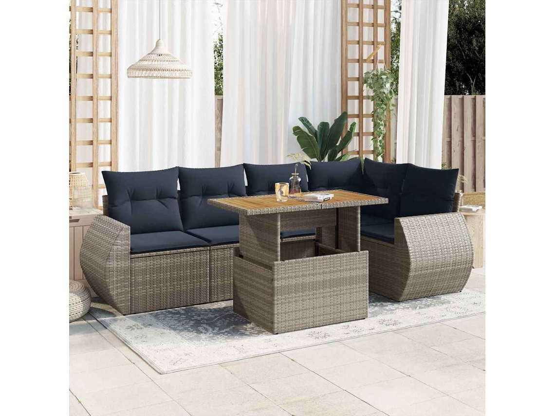 Vidaxl 6 Pcs Conjunto Sofás De Jardim Com Almofadões Vime Cinzento