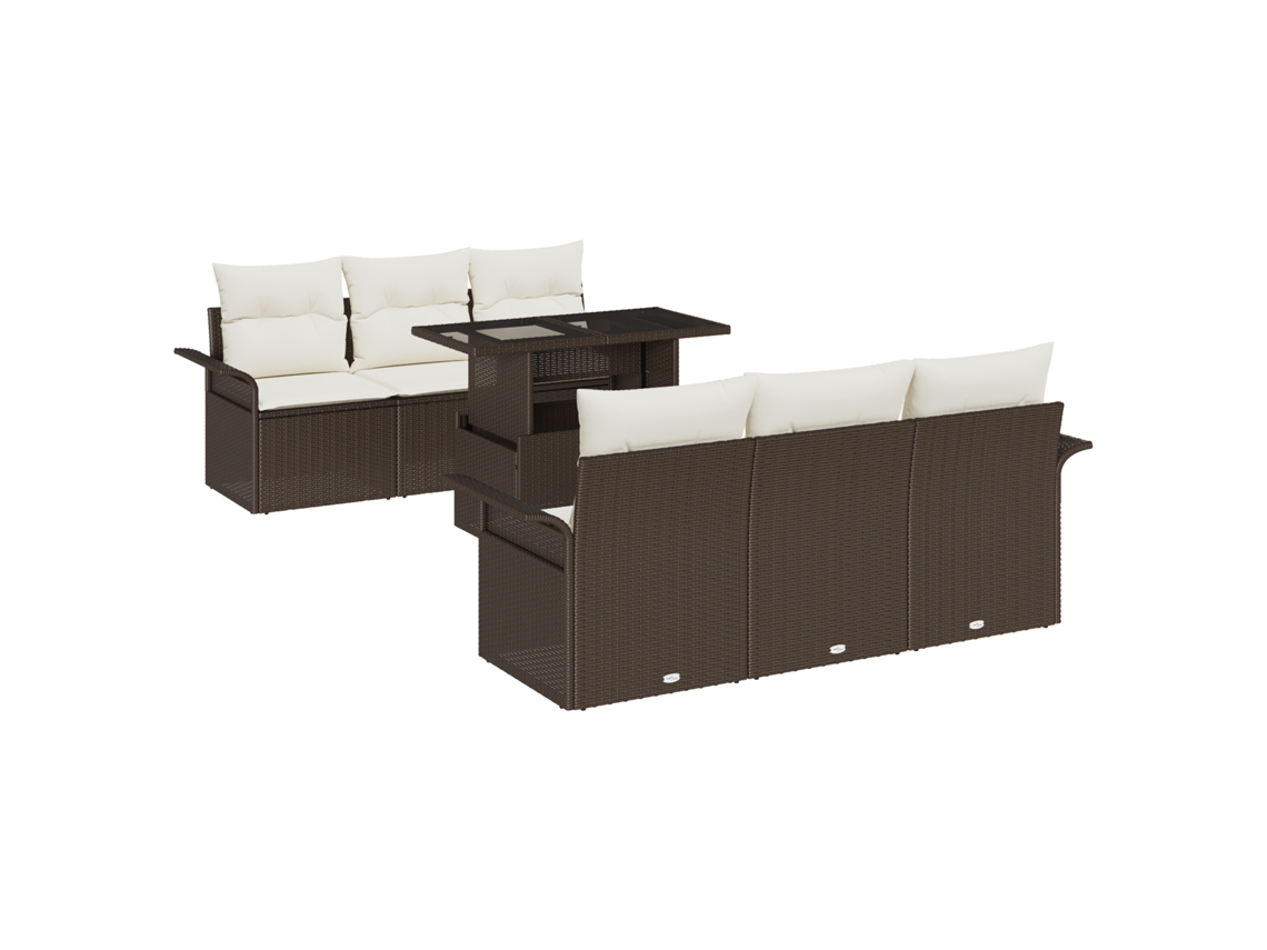 Conjunto 7 De Sofá De Jardim De Vidaxl Com Almofadas  Castanho Vime