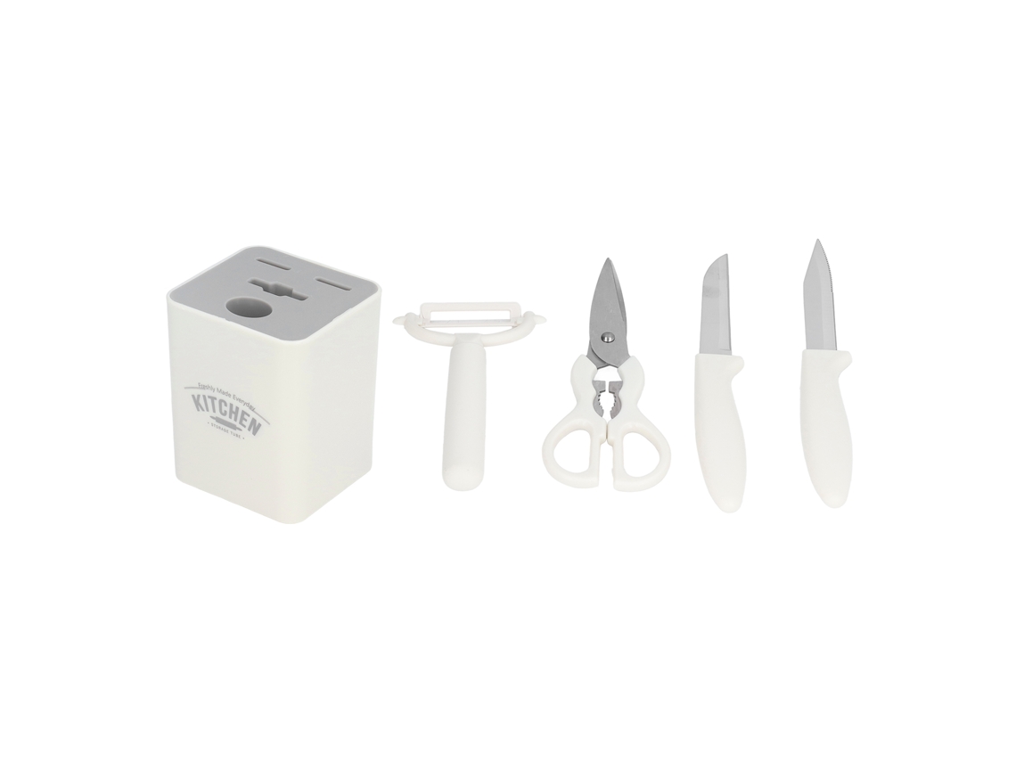 Conjunto de 5 Facas de Cozinha Aço Inoxidável com Base para Cozinha Bbq Pátio Piquenique