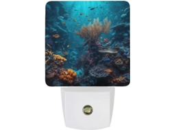 Luz noturna LED com imagem de peixe marinho, sensor crepuscular, tomada de parede, luz noturna