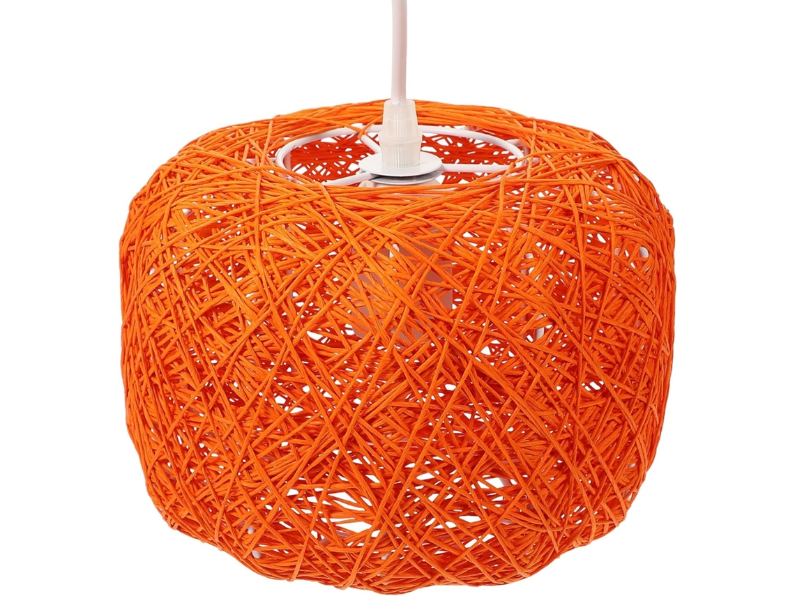 Luminária Pendente Decorativa de Vime Trançado, Ø20 Cm, Laranja, Sem Fio, para Sala de Jantar e SFUSHOS