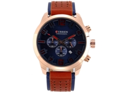 Relógio masculino Curren de quartzo com calendário, pulseira de couro PU e à prova d'água.