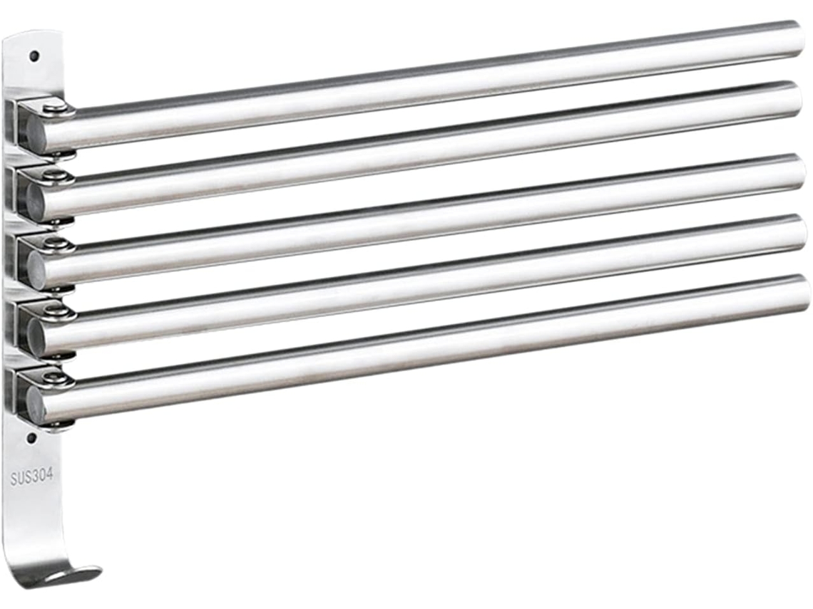 Suporte De Toalhas Para Banheiro E Cozinha, 5 Barras, Aço Inoxidável, Para Montagem Na Parede, Com Ganchos, Design