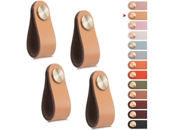 4 Mangoes de Cuero para Muebles, Manijas de Piel para Armarios Y Cajones, Diseño Vintage (beige, Un Solo Agujero)