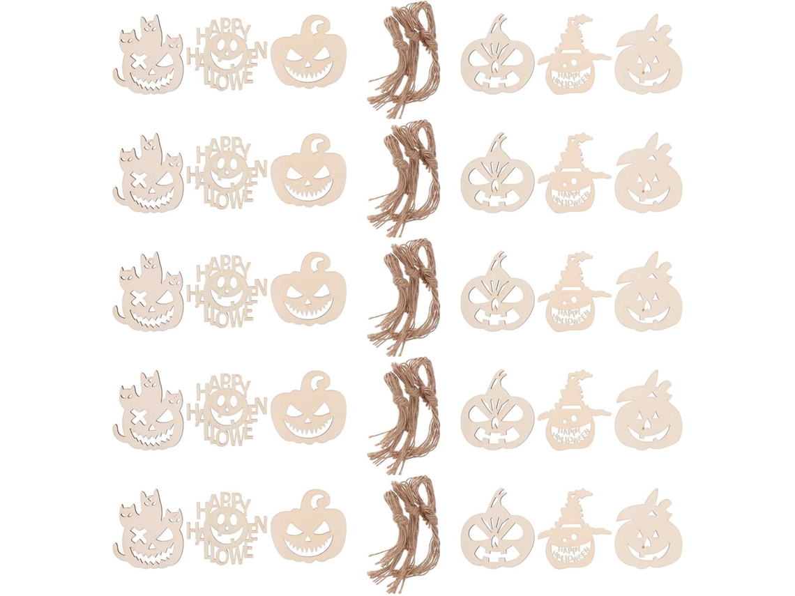 Pingente De Madeira De Halloween Com 6 Compartimentos Para Decoração