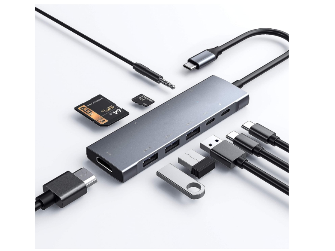 Hub Usb C 9 Em 1 Hdmi 4k, 100w Pd, 3 Usb 3.0, Leitores Sd/microsd, 3.5mm Cinza Bestvite