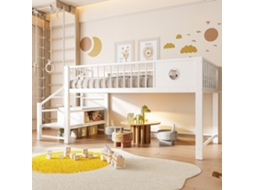 Cama mezanino baixa 90x200cm com escada com gavetas, estrutura metálica resistente, segurança 120kg branco KOMHTOM