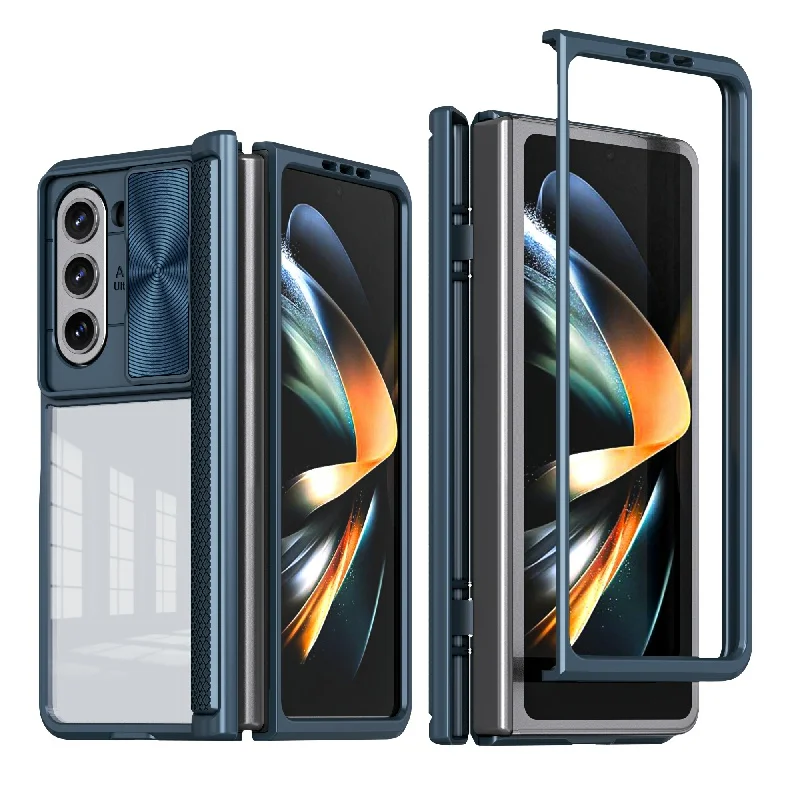 (azul, Galaxy Z Fold5) Protetor De Lente De Câmera Em Acrílico Transparente Hd Com Tampa Deslizante, Estrutura Em Tpu Flexível E Pc