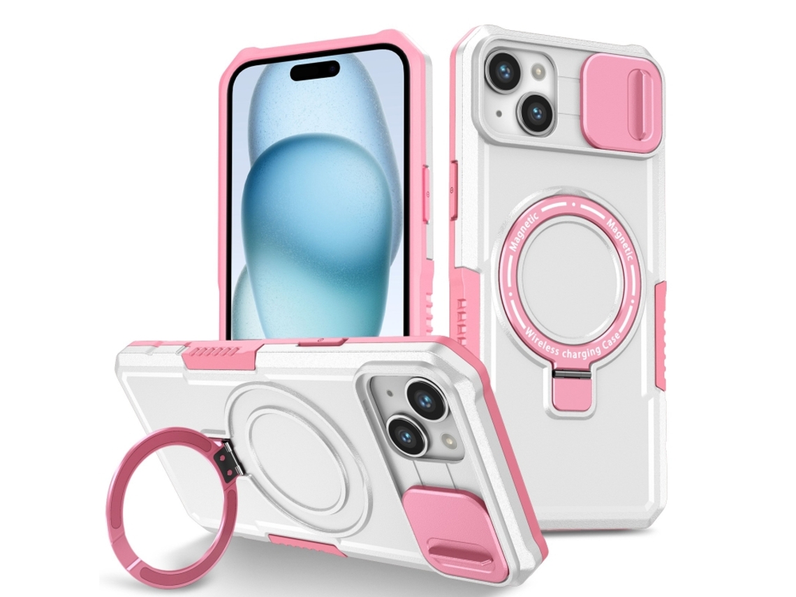 Capa Zruxe Compativel Com Iphone 15 (sliding Camshield - Magsafe - Tpu Hybrid Pc - Rosa - Branco)