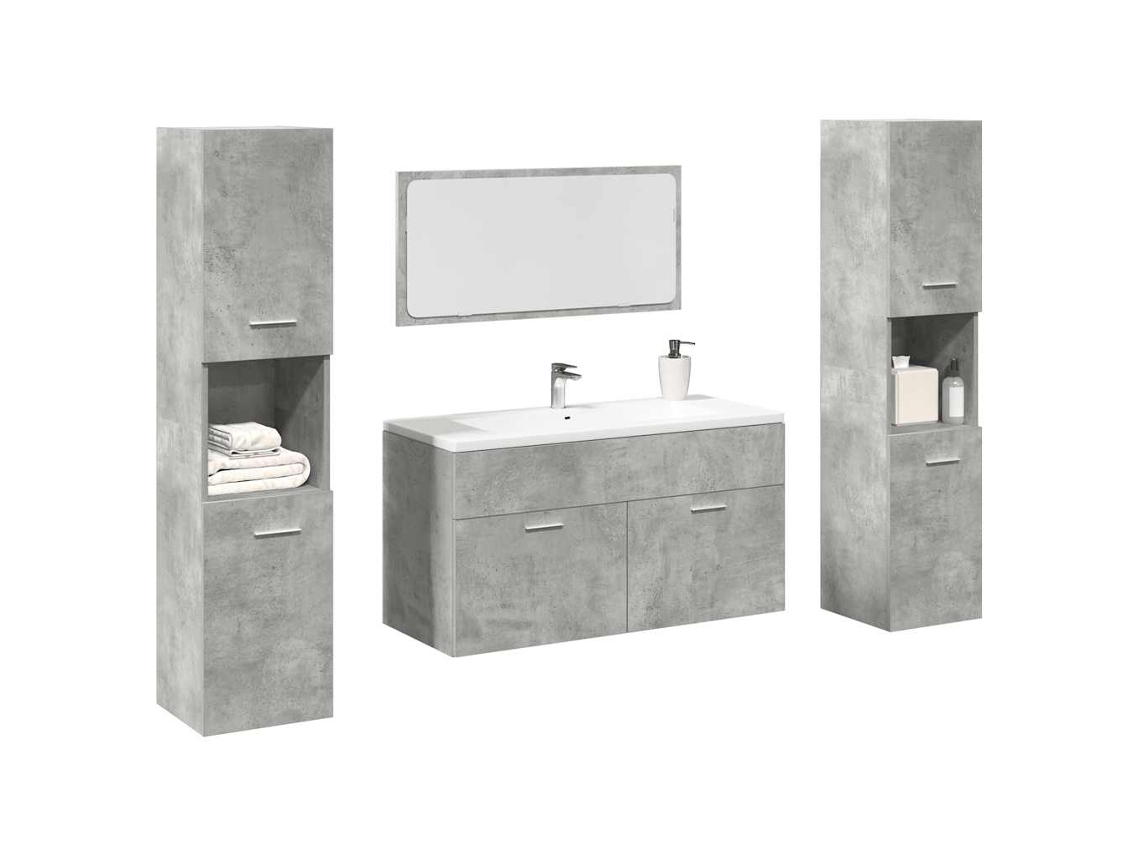 4 Pcs Conj. Móveis Casa Banho Derivados Madeira Cinza Cimento