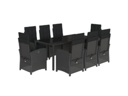Conjunto de 9 Jantar para Jardim com Almofadões Vime Pe Preto MAISON EXCLUSIVE