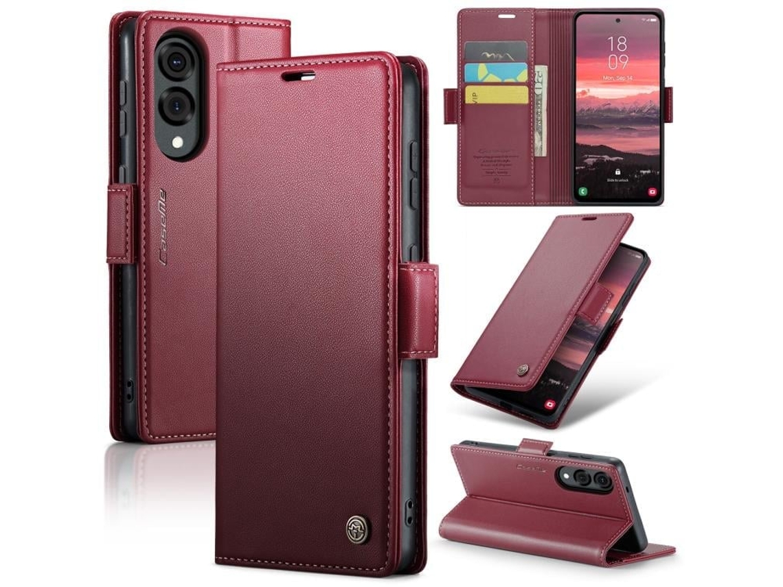 Capa Para Samsung Galaxy S25 Edge 5g De Couro Com Textura De Lichia E Fecho Borboleta Proteção E Rfid Antirroubo Vermelha