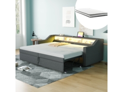 Cama Estofada Cinza Escuro 90/180x200cm (réplica), Compartimentos, Led, Usb, Ripas, C/ 2 Colchões Molas. -op
