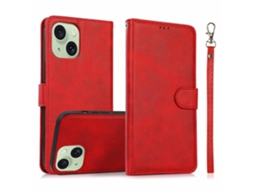 Capa Amovível Para Iphone 15 Plus Pele Sintética Vermelho