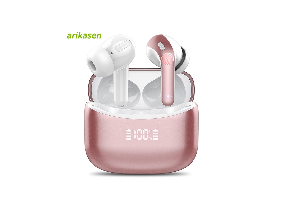 Fones de Ouvido Bluetooth Sem Fio, À Prova D'água, Microfone, Cancelamento de Ruído, Duração até 52h MDUG (rosa)