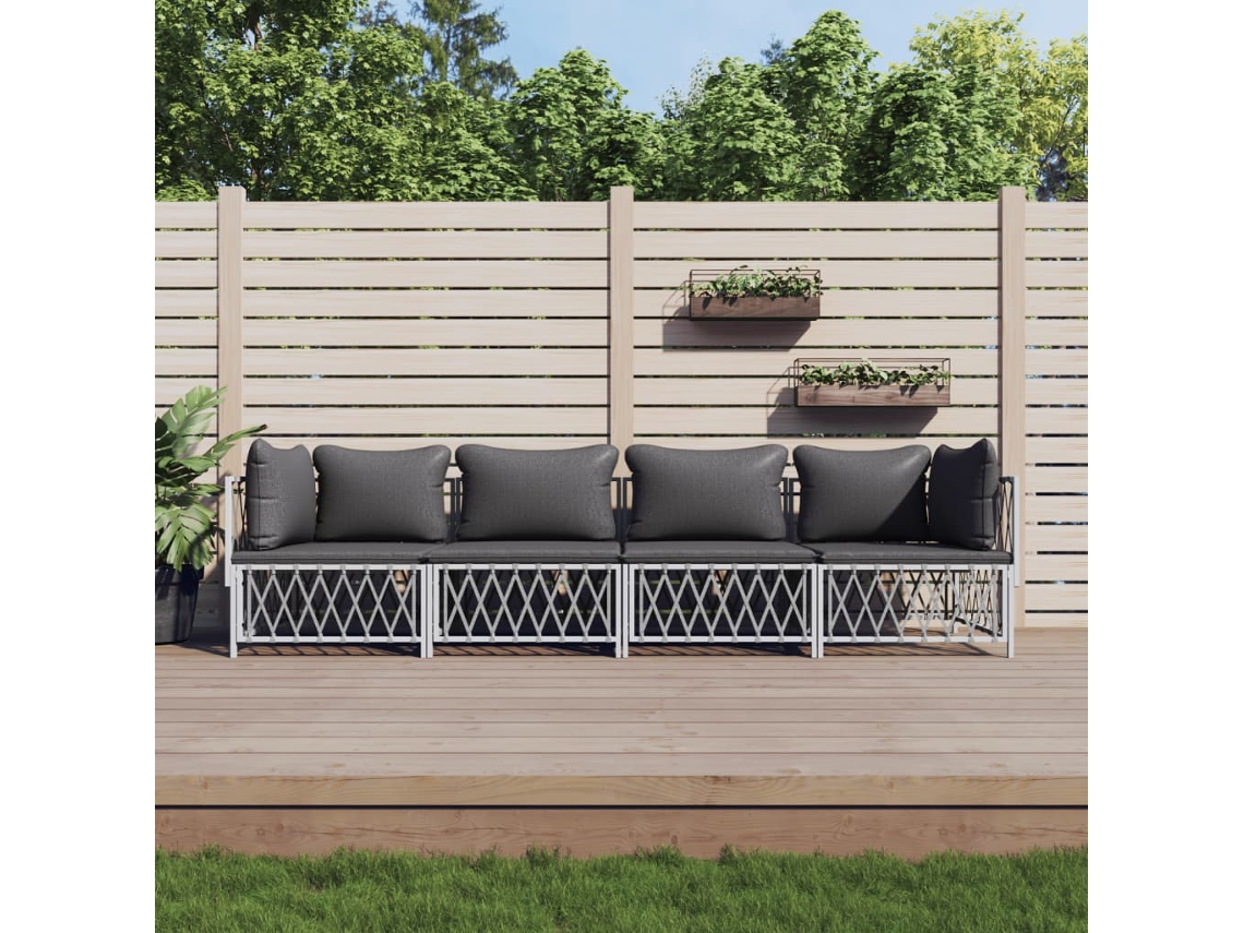 Conjunto Lounge Jardim 4 Peças Confortável Aço Branco Dkd Home Decor
