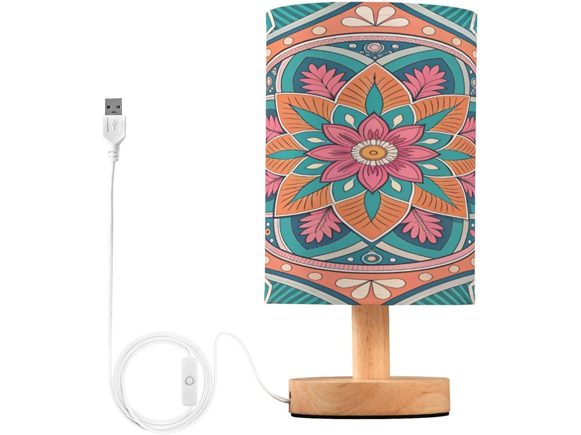 Abajur De Cabeceira Com Estampa Étnica Para Quarto, Portas De Carregegamento Usb C, Luminária De Mesa Cabeceira, Luminária