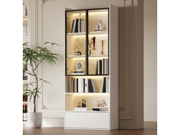 Vitrine Alta 180cm Led Branca 1 Gaveta Portas Vidro ZACHARY