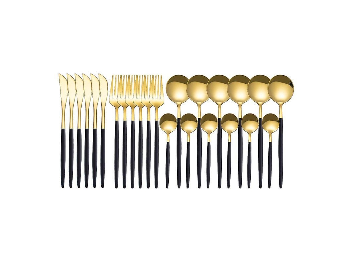 Conjunto De Jantar 24 Peças Em Aço Inoxidável De Qualidade Com Design Elegante Para Casa E Festas Ouro Preto