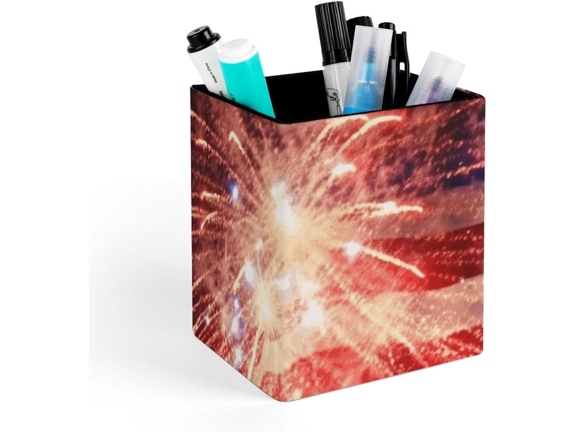 Porta Canetas Quadrado Em Couro Mesa, Porta Pincéis De Maquiagem, Organizador De Canetas, Fogos De Artifício